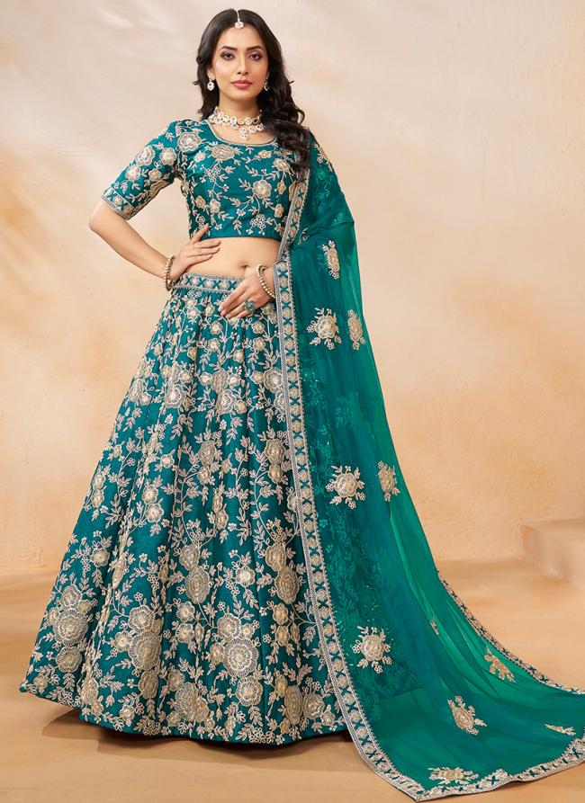 Art Silk Morpeach Wedding Wear Thread Work Lehenga Choli